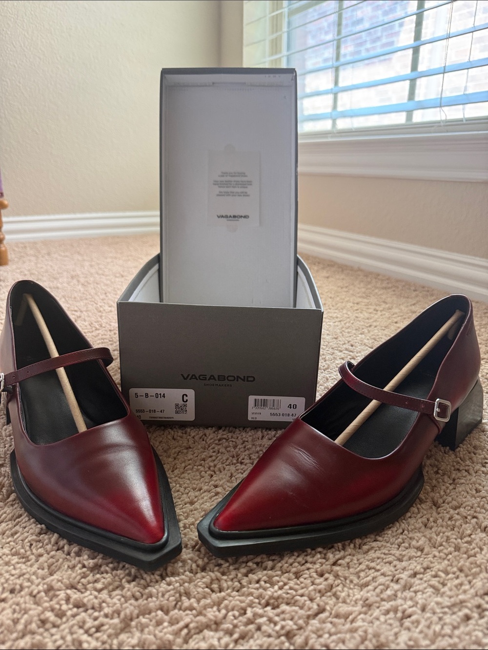 Vagabond Vivian Deep Red Pointed Mary Jane Heels